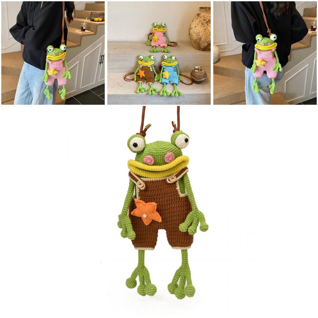 Childrens Cartoon Knit Crossbody Bag With Frog Exterior Design For Daily Use