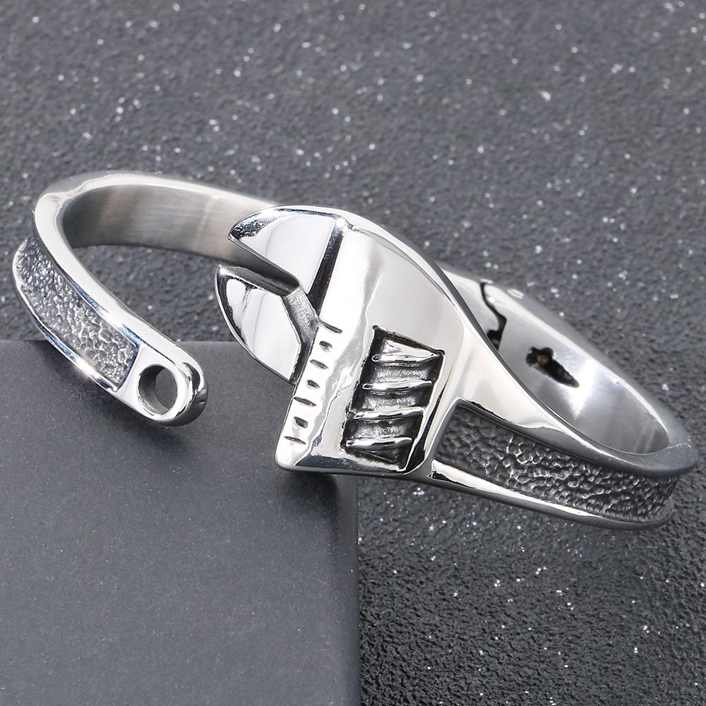 Cool Wrench Style Open Bangle Cuff Bracelet for Man Polished Solid Stainless Steel Men's Bracelets Male Jewelry Accessories