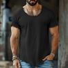 Mens Solid Color Frayed Hem Slim Fit Short Sleeve T Shirt