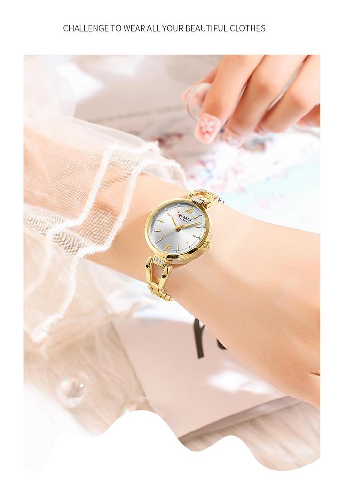 CURREN 9092 Women's Waterproof Quartz Watch with Steel Band and Simple Small Dial