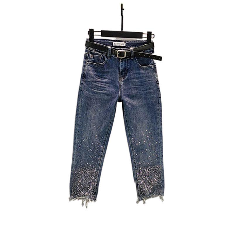 Women's 2025 Summer Slimming High-Waisted Rhinestone Denim Jeans – Petite, Versatile Cropped Style