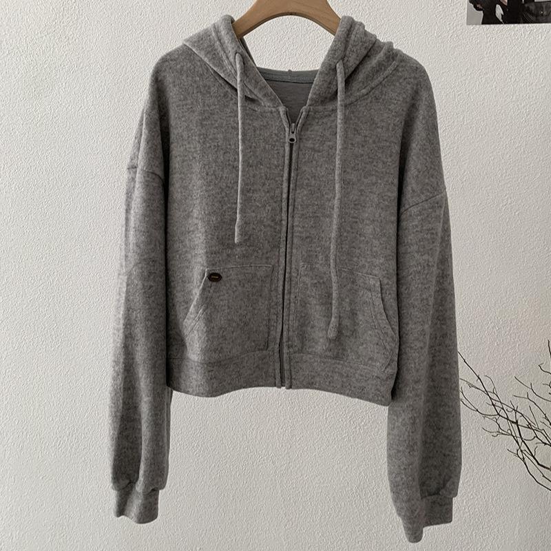 

Осень Зима Однотонный Повседневный Модный Худи на молнии Женский Универсальный Кардиган Пальто Женская Верхняя одежда Топ onesize серый