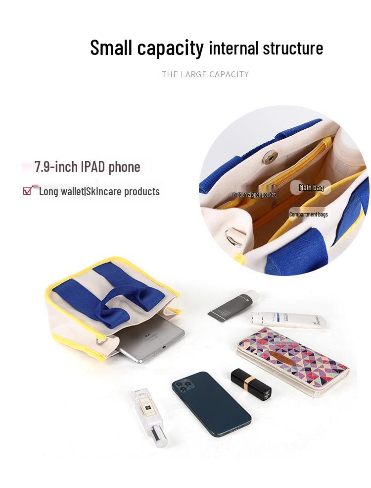 Korean Color Block Canvas Handbag Women's Fashion, Large & Small Sizes, Work & Casual Crossbody Bag