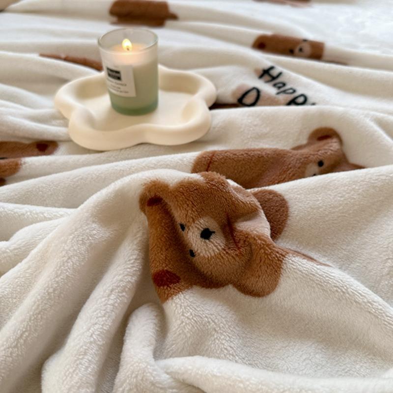 Velvet Blanket Skin-friendly Plaid Soft Bed Linen Cartoon Style Blankets Adults Kids Bedsheet Manta (No Pillowcase)