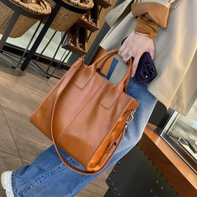 Vintage Plant Tanned Cowhide Women's Bag Design Large Capacity Tote Bag Hand Crossbody Bag