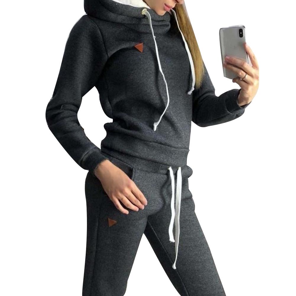 (S-5XL) Tuta da Jogging da Donna Taglie Forti 2 Pezzi Tute Monocolore Felpe con Cappuccio Foderate in Pile Set di Pantaloni