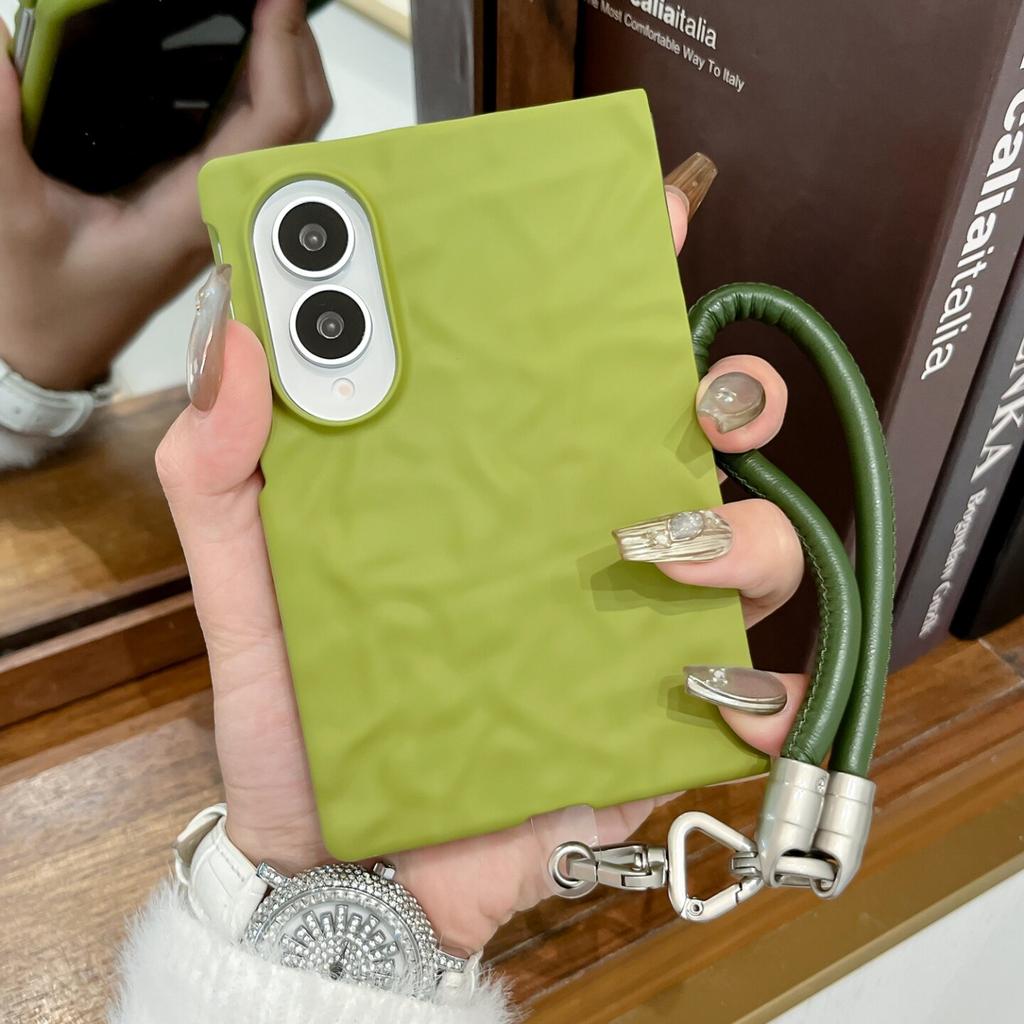 Lanyard Wrist Strap Case For Samsung Z Fold 8 Wrinkles 3D Water Ripples Cases for Galaxy ZFold 8 7 6 5 Fold8 Slim Matte PC Cover