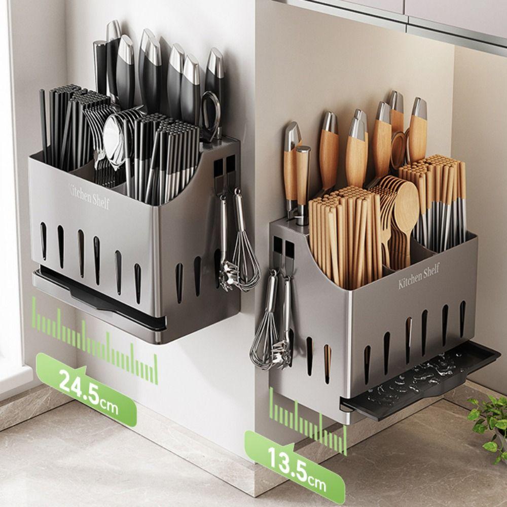 Integrated Cutlery Holder Stainless Steel Cutter Storage Rack Durable Spoon Fork Organizer  Home