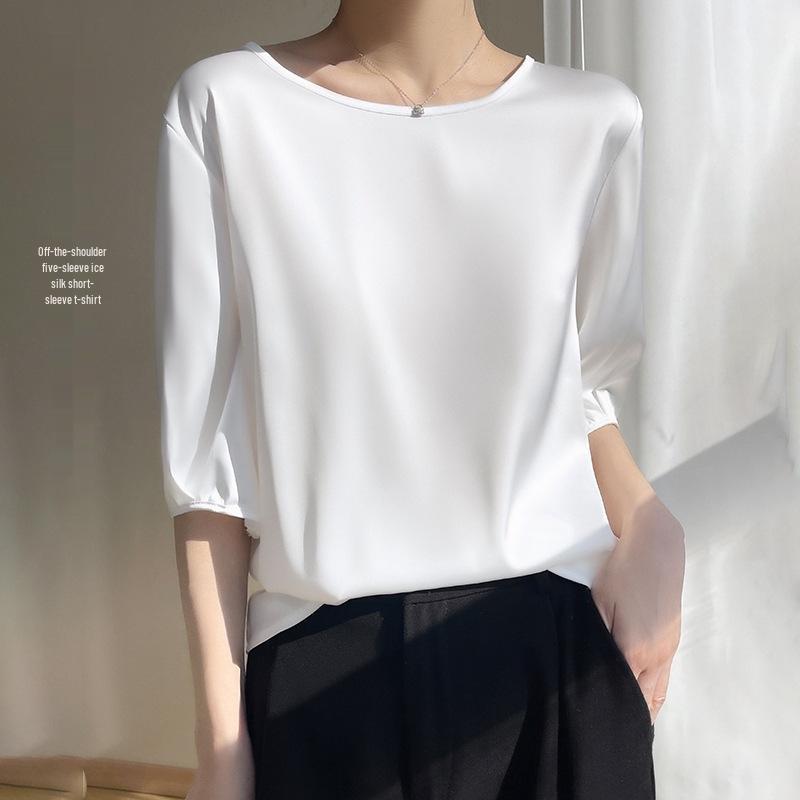 

2025 Women s Plus Size One-Shoulder Ice Silk T-Shirt - Summer Short-Sleeve Top L