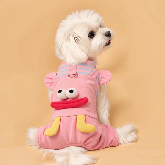 huaqianguhh Striped Cartoon Dog Jumpsuit, Cute Big Mouth Four-Legged Outfit with Ruffled Sleeves, Funny Onesie Clothes for Small Dogs Teddy