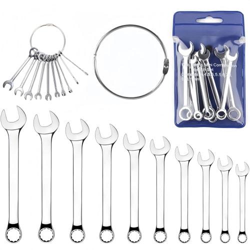 10-Piece Mini Spanner Set, Combination Wrench Set, Metric Standard, Ultra-Thin Wrenches, Mirror Finish, CR-V, Single-End Wrenches, 4mm, 4.5mm, 5mm, 5.