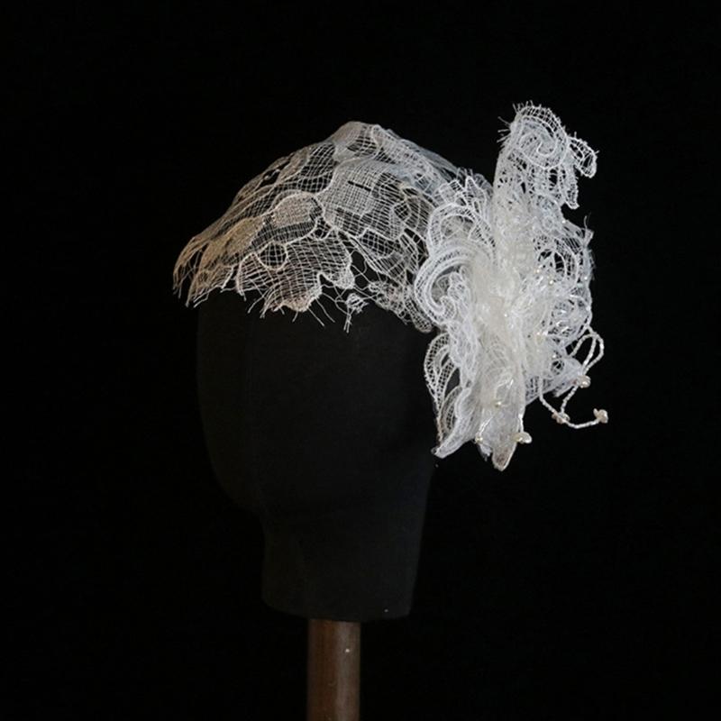 Bride Caps with Flower Pearls for Girls Balletcore 3D Flower for Pageant Prom Princess Hair Accessories Stage Props