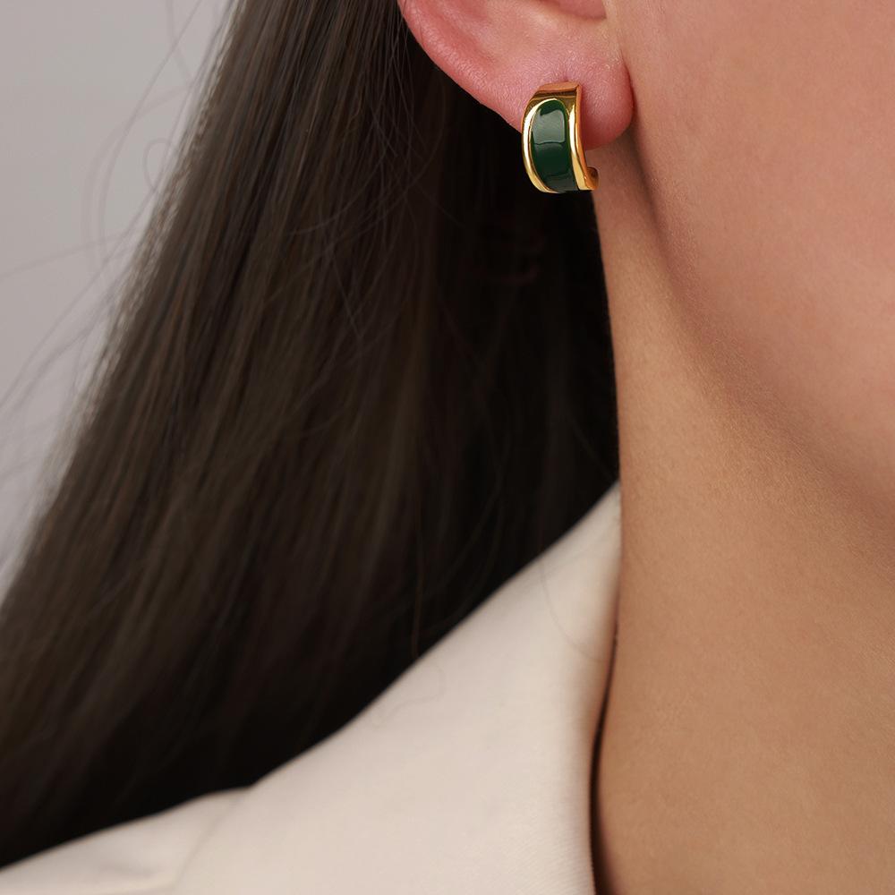 Retro Niche Light Luxury Earrings Temperament High-End Design Earrings Crescent-Shaped Size Copper Plated 18K Real Gold Stud Earrings