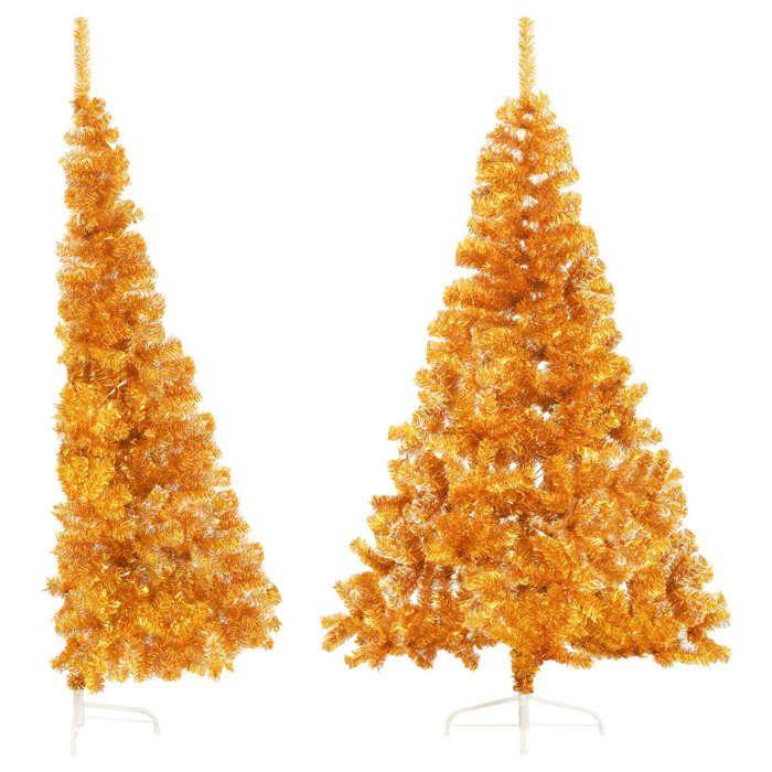 VidaXL Demi sapin de Noël artificiel avec support doré 240 cm PET 344694