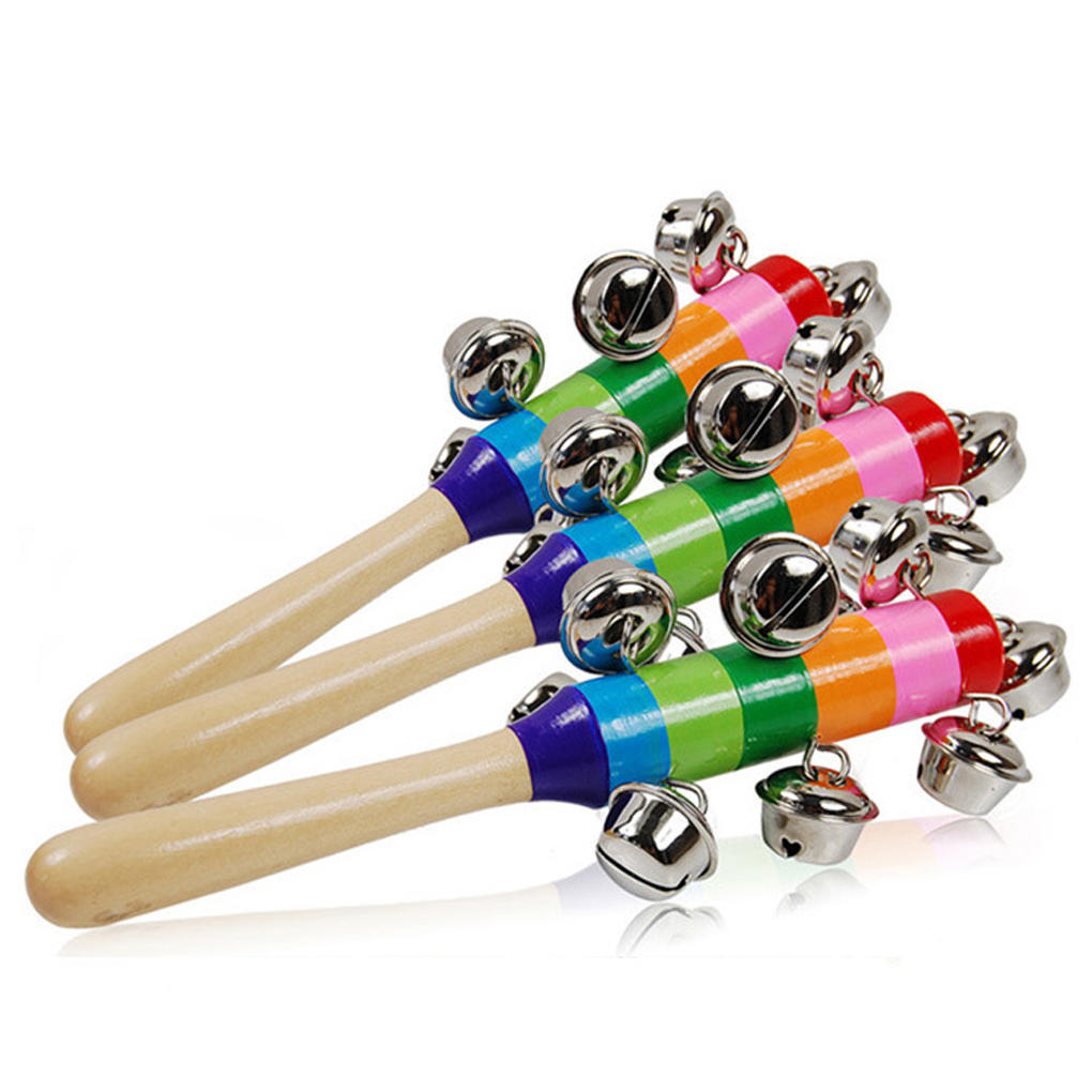 EF Palo de Campana de Mano de Madera con 10 Jingles Ball Colorful EF Palo de Campana de Mano de Madera con 10 Jingles Ball Colorful