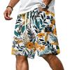 Men Corduroy Drawstring Shorts with Letter Print Relaxed Fit Hawaiian Style Floral Patterned Lightweight Pants