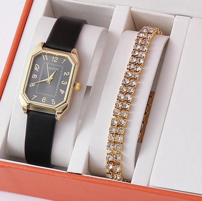 New Square Roman Watch Gem Bracelet Set Square Belt Square Gem Bracelet Set Watch