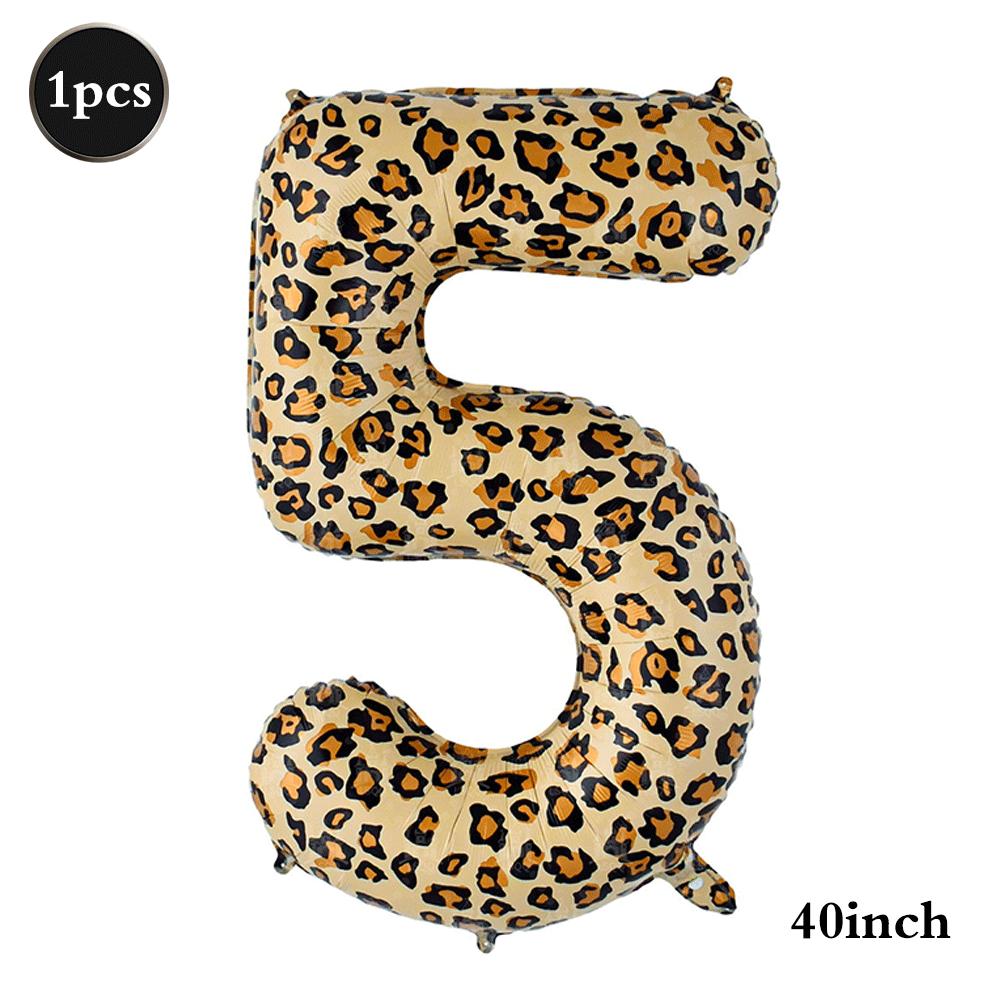 Leopard Print Number Foil Balloons 0-9 Jungle Safari Animal Theme Kids Birthday Party Decorations Baby Shower Helium Toys Globos