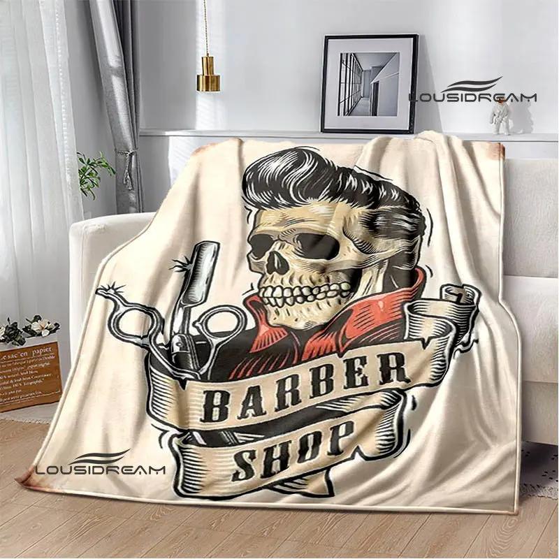 Barbershop retro print blanket children's warm flange blanket home travel blanket bed linings Picnic blanket birthday gift