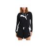 Puma Logo Print Color Block Drawstring Hooded Pullover Long Sleeve Sweatshirt Women Sweatshirt Black 588721-01