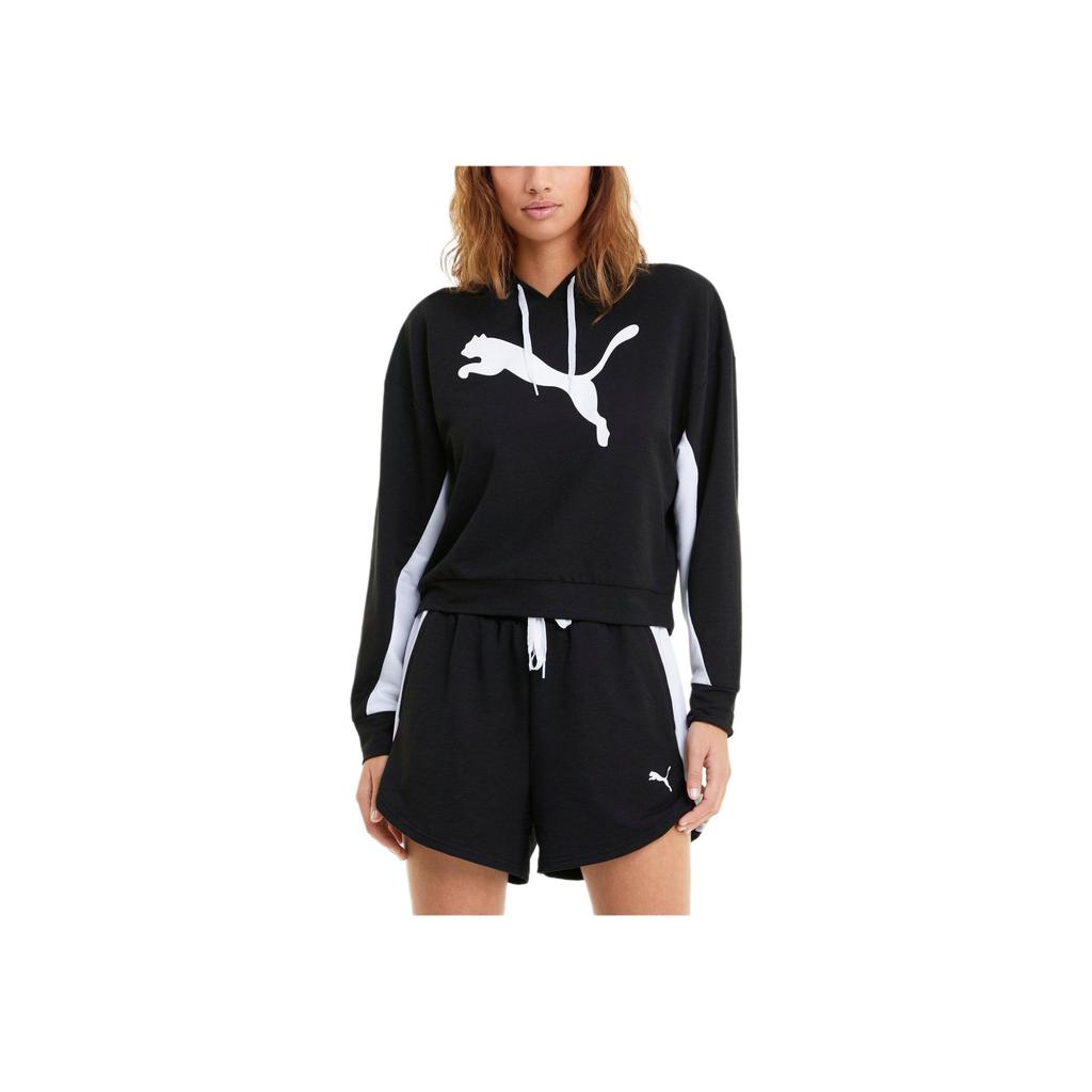 Puma Logo Print Color Block Drawstring Hooded Pullover Long Sleeve Sweatshirt Women Sweatshirt Black 588721-01