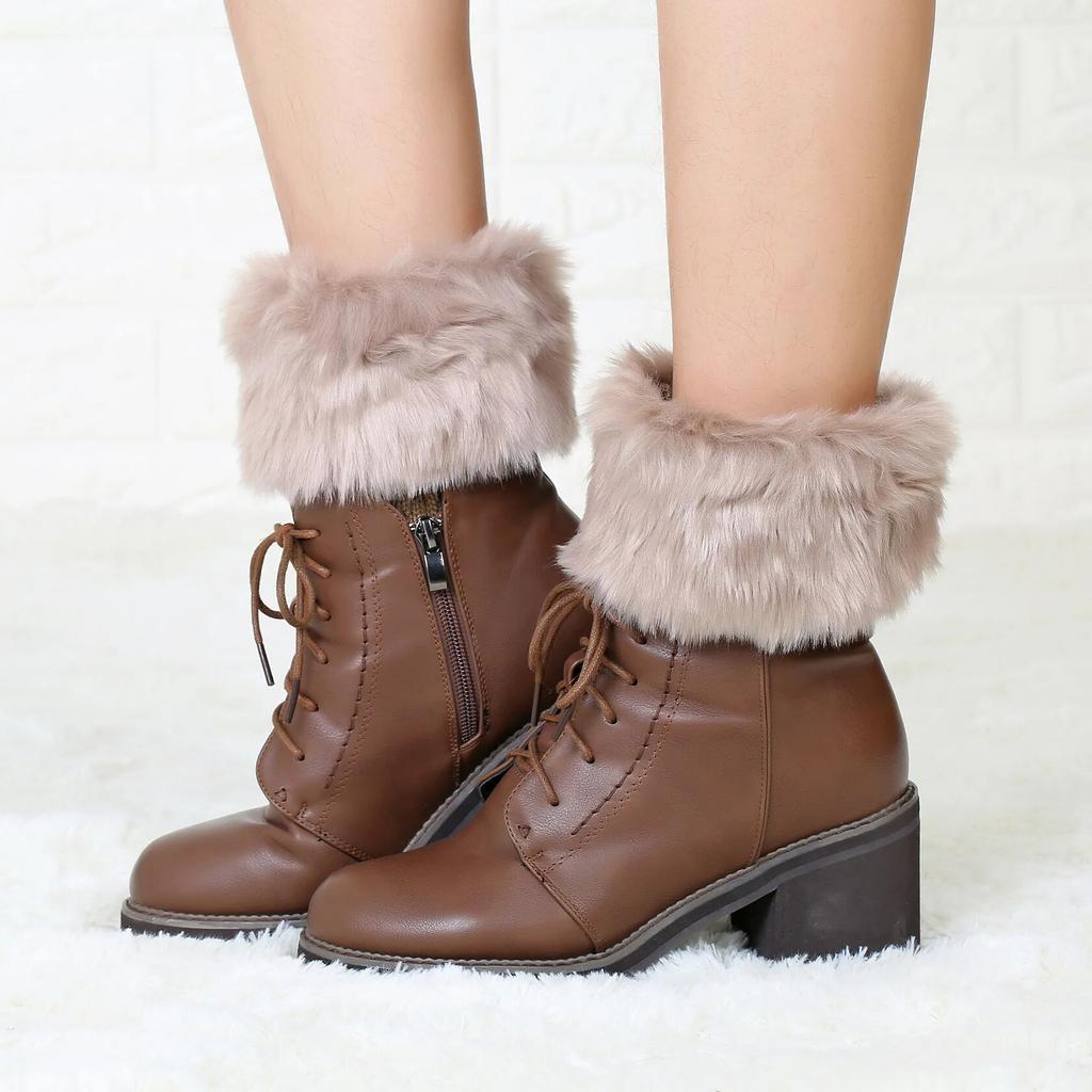 Women Leg Warmers Winter Autumn Lady Crochet Knitted Fur Trim Leg Boat Socks Thick Boot Cuffs Ankle Warm Foot Cover