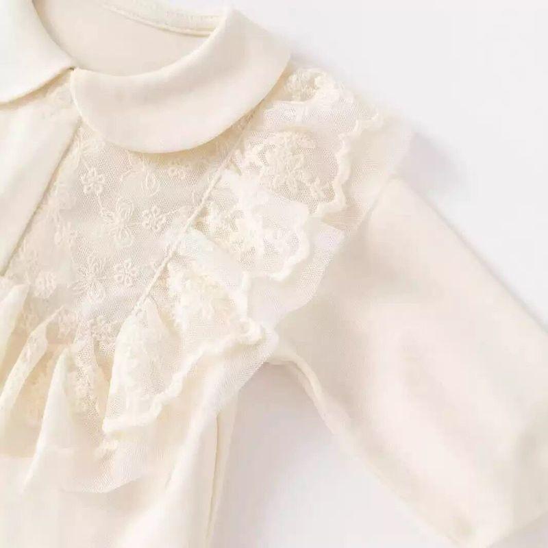 British Baby Spring and Autumn Clothing for Girls, Pure Cotton Romper with Stylish Lace Trim, Princess Style for Full Month and 100 Days Celebrations
