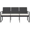 VidaXL Banc de jardin à 3 places avec coussins noir rotin PP 360212