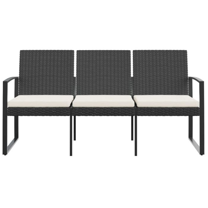 VidaXL Banc de jardin à 3 places avec coussins noir rotin PP 360212