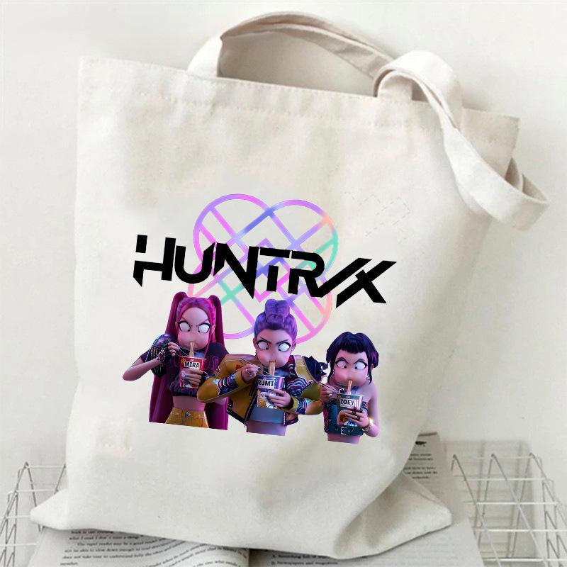 Spot KPOP Demon Hunter Girl Group HUNTRX Printed Canvas Bag Shoulder Student Handbag