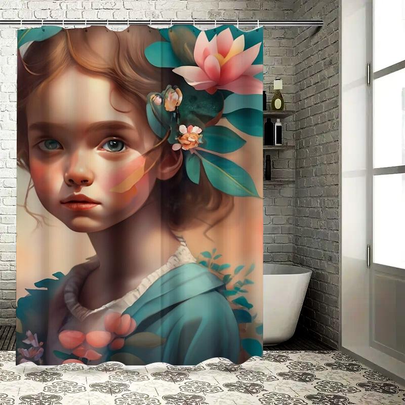 Elegant Floral Portrait Shower Curtain - Waterproof, Mildew-Resistant, Machine Washable for Chic Bathroom Decor