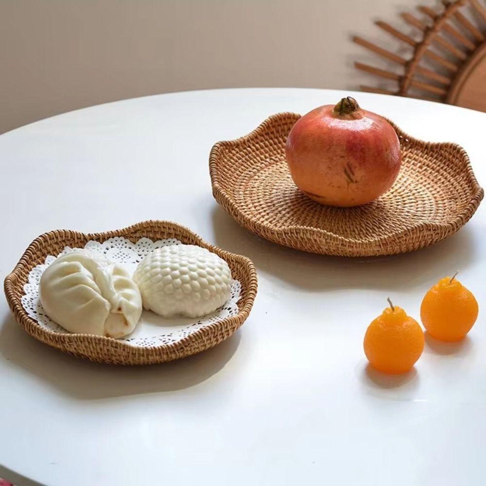 Decorative Fruit  Serving Tray Handmade Weaved Food Bread Plate Sundries Container  Counter