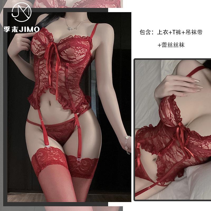 Sexy underwear new temperament lace empty bra sexy strap bow one-piece seduction woman