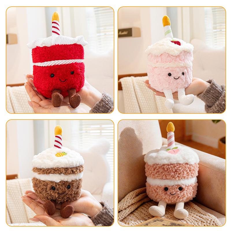 Cute Cartoon Birthday Cake Plush Doll Ornament Toy Gift
