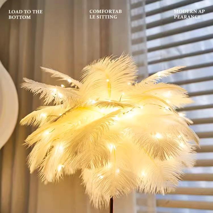 Feather Decoration Nordic Ins Style Bedside Lamp for Bedroom or Living Room - Modern Night Light