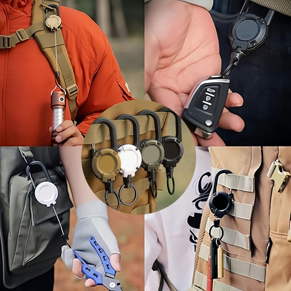Custom Name Anti-theft EDC Keychain Stainless Retractable Outdoor Camping Rope Keyring Carabiner Lanyard Key Chain Ring Gift