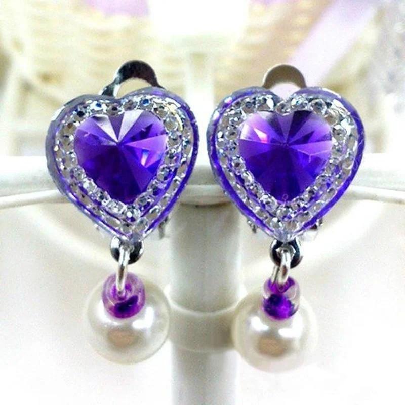 Girls Fashion Diamond Twinkle Earrings Jewelry Fancy Children's Ear Clip Princess No Pierced Female Earrings Flashing Accessorie