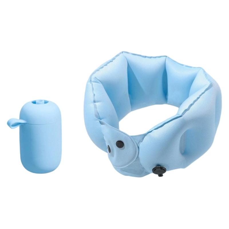 

Ergonomic Airplanes Neck Support Pillow Press To Inflate for Outdoor Adventures Portable Travel Accessory синий