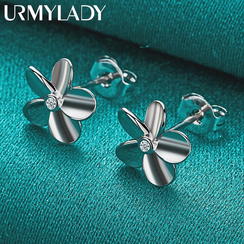 925 Sterling Silver Flower Stud Earrings For Women Fashion Jewelry