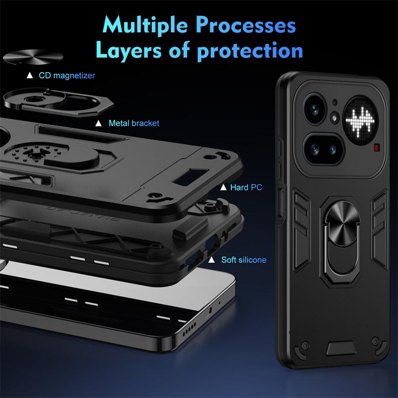 Military Grade Case for Nothing Phone 4A Pro Protective Cover Shockproof Ring Stand Holder Fundas Coque