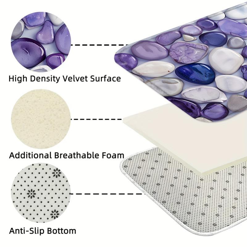 VIKAMA 2D Purple Pebble Carpet, A Soft And Comfortable Entrance Carpet, A Non-Slip Bathroom Mat, Home Decoration