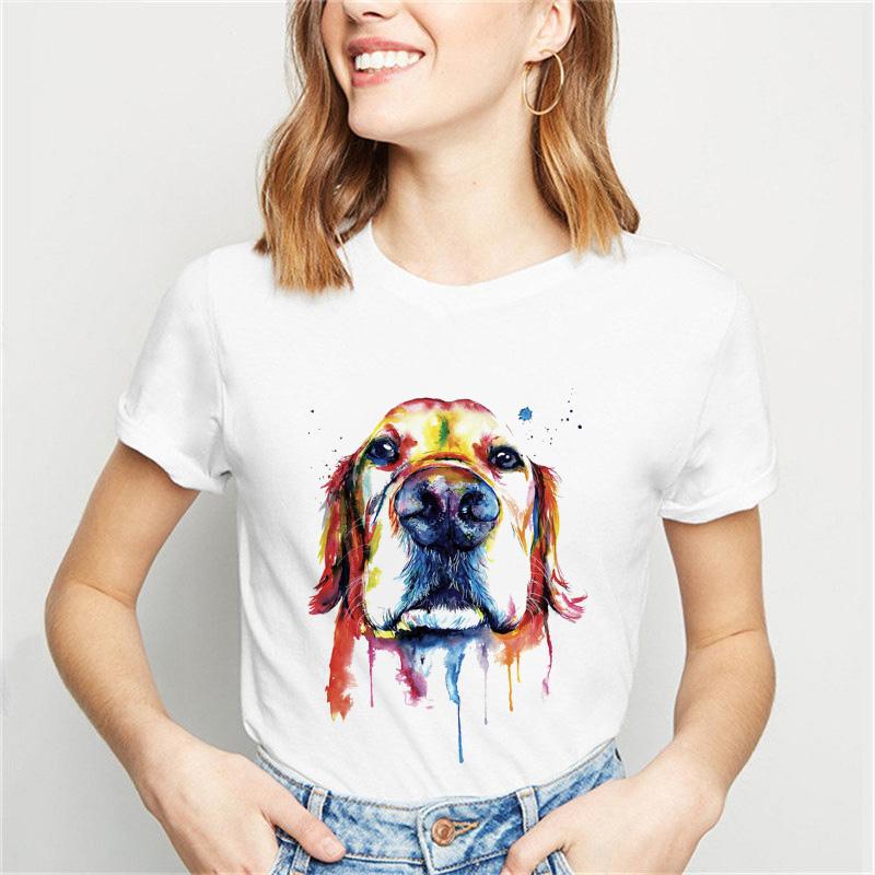 Watercolor Jack Russell Terrier Animal Print T-Shirt Female Harajuku Graphic T-Shirt Dog Lovers Funny T-Shirt Female T-Shirt