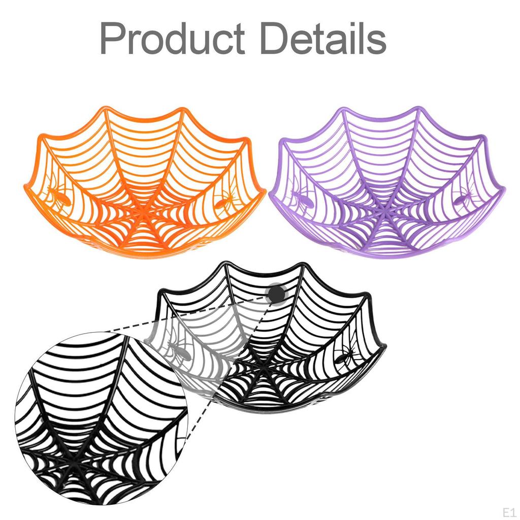 3Pcs Halloween PP Web Candy Serving Bowls Multipurpose In Orange Black Snacks Trays for Parties