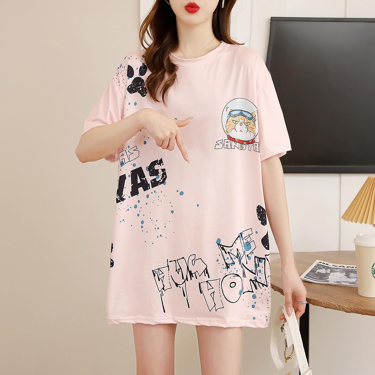 

2024 летние женские забавные мультяшные принты, длинные длинные футболки с рисунком, белые, черные, розовые топы y2k, модные футболки большого размера, уличная одежда унисекс в стиле Харадзюку one size