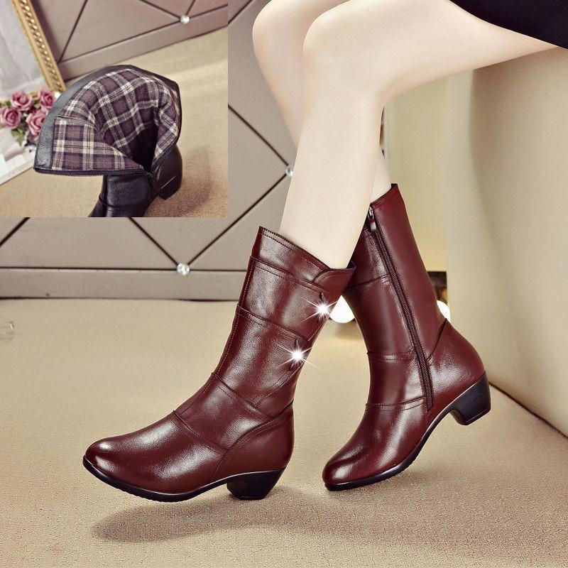 Fashion Ladies Knee High Winter Boots Soft Leather Boots Woman Black Zip Warm Women Thigh High Round Toe Boots Shoes