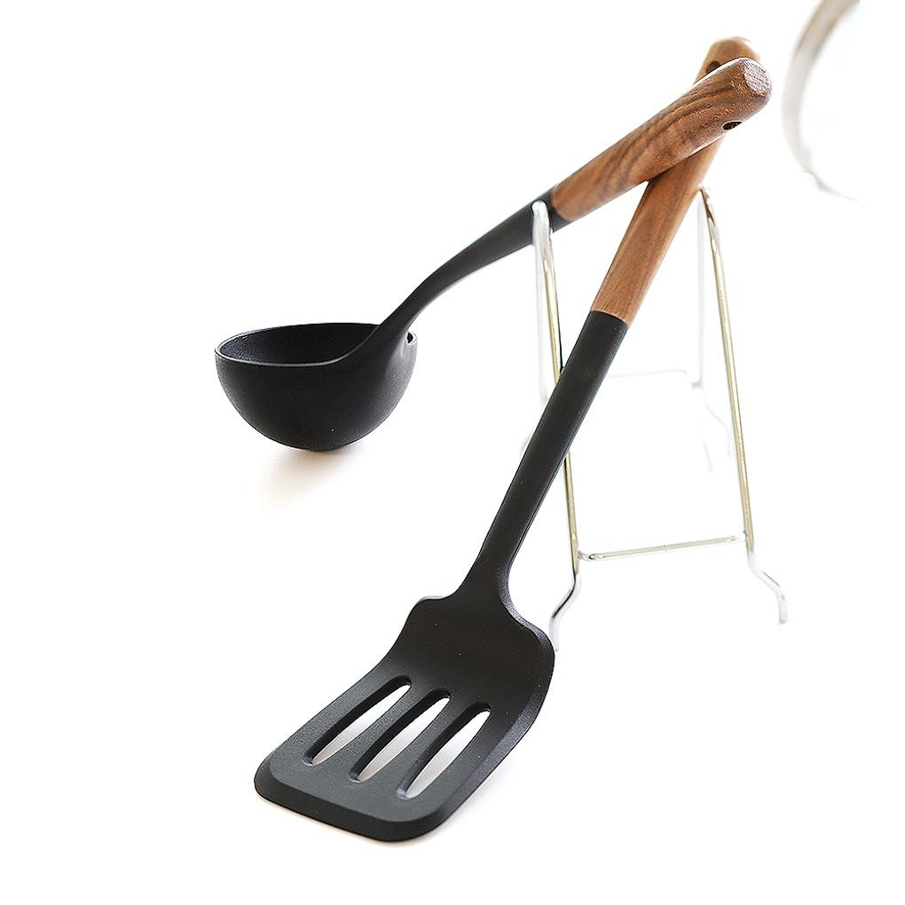 [OSLO] OSLO Noir Black Silicone Wood Handle Cooking Utensil Set of 2 (Ladle + Turner)