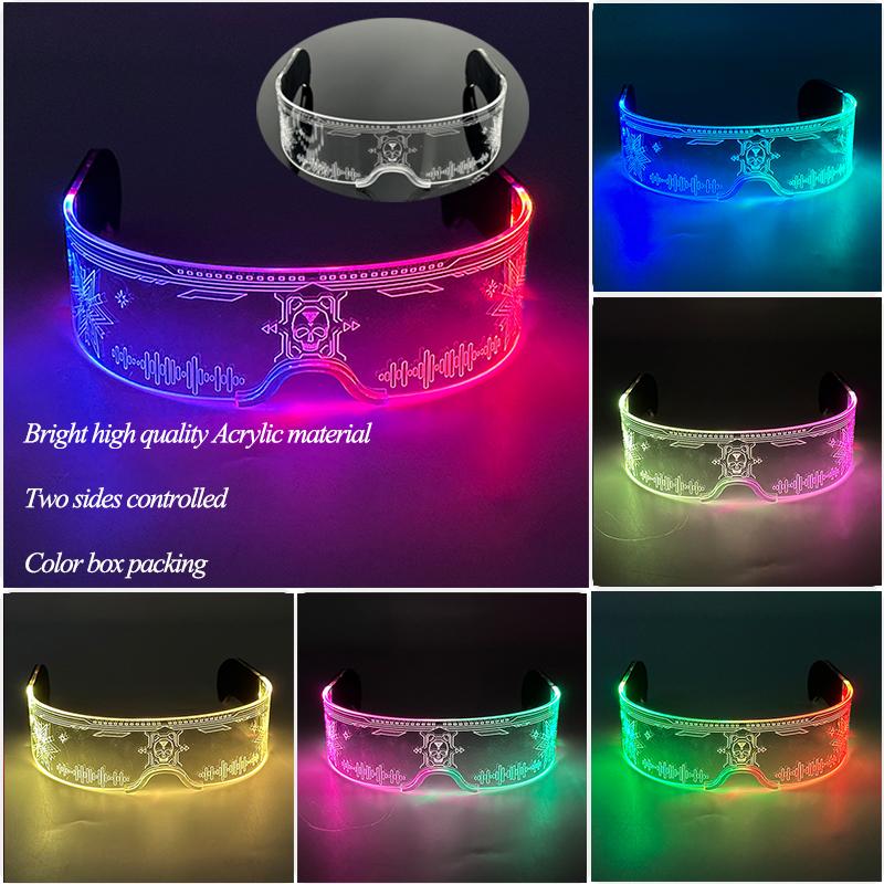 New Acrylic Luminous Glowing Cyberpunk Glasses LED Light Up Halloween Party Glasses Bar Club Props Neon Glasses Supplies