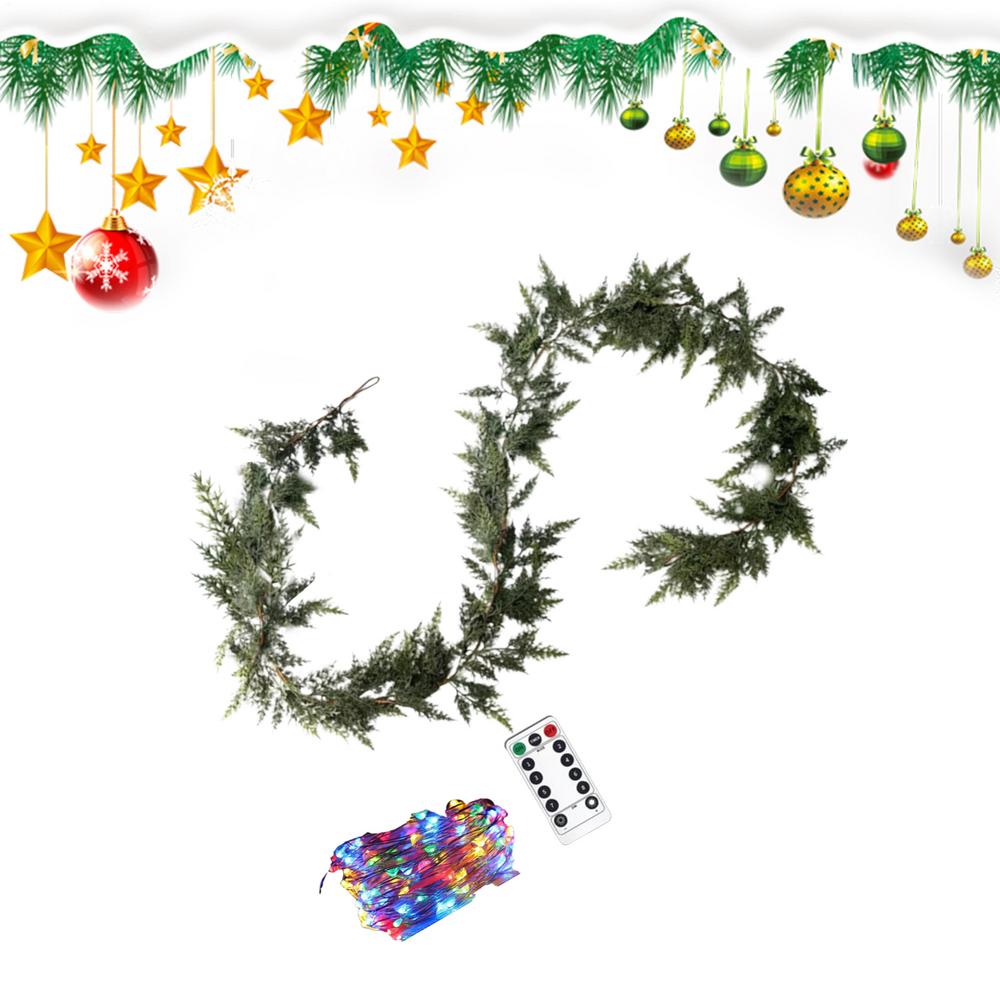 

Christmas Garland For Mantle Artificial With Remote Green Cedar Garland Christmas Decorations For Indoor Outdoor Front Door Wall