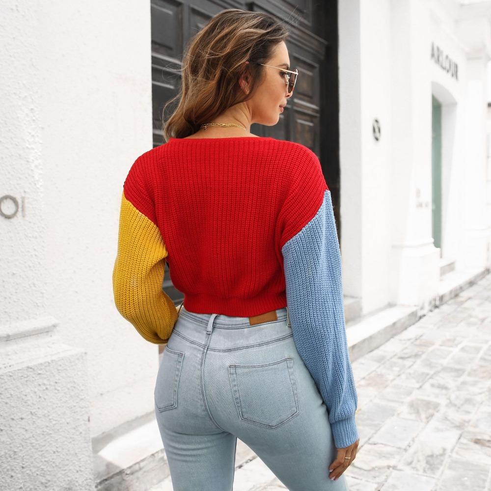 GMXIA Women's Fashion Casual Autumn Winter Long Sleeve V-Neck Loose Sweaters