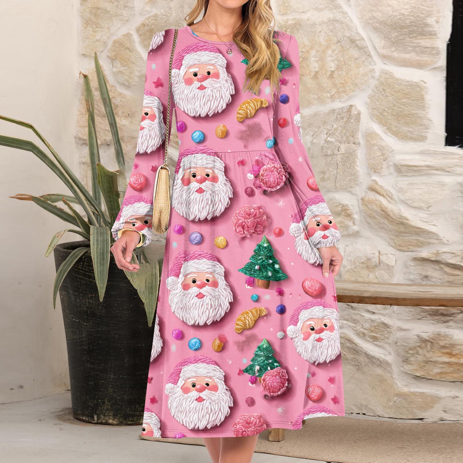 

Женское модное свободное платье с круглым вырезом и рождественским принтом S